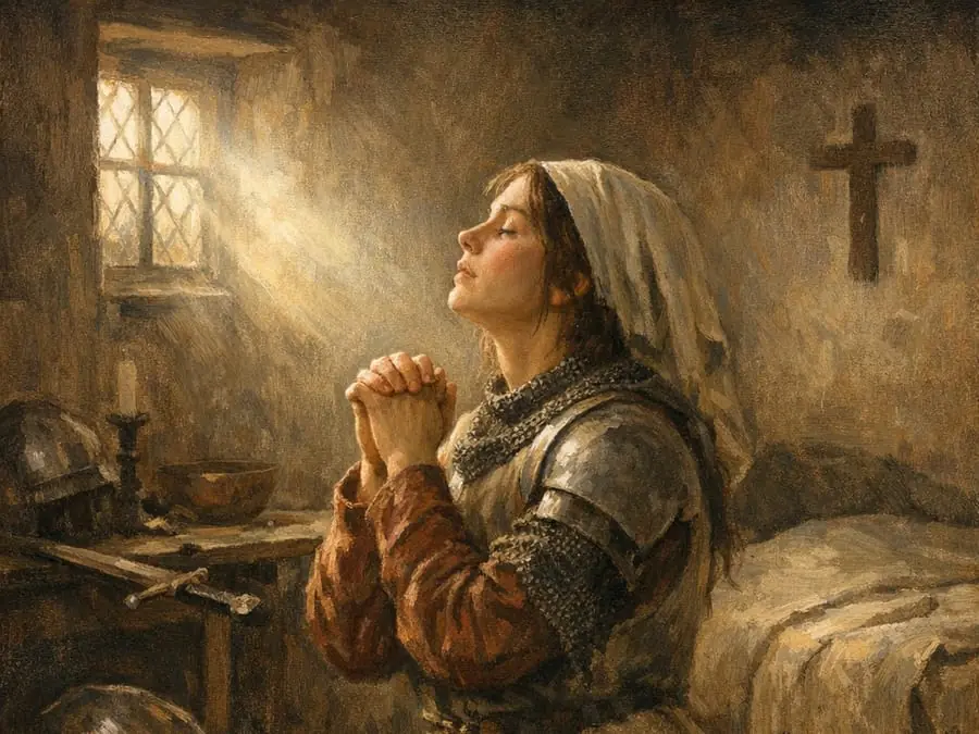 Histia illustration of Joan of Arc in a quiet room