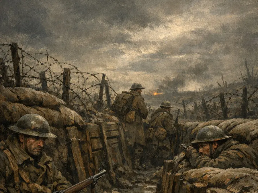 Histia illustration of soldiers in a muddy First World War trench