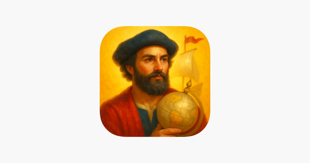 Histia banner with the illustrated app icon of a historical explorer holding a globe