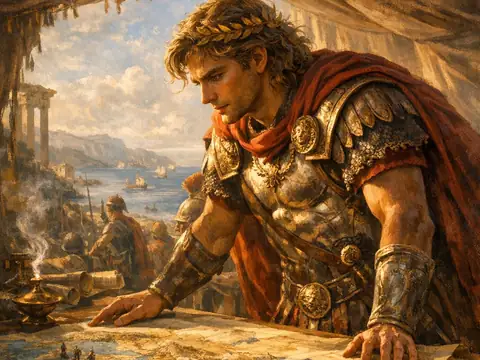 Histia illustration of Alexander the Great studying a map