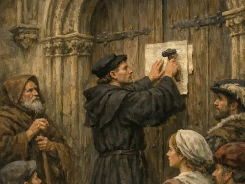 Histia illustration of Martin Luther fixing a notice to a church door