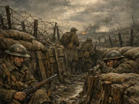 Histia illustration of soldiers in a muddy First World War trench